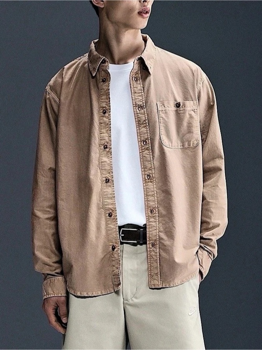 Nike Life Men’s Oxford Shirt Size S Hemp Brown Loose Fit Cotton NWT HJ7270-200